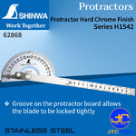 Shinwa ครึ่งวงกลมวัดองศา สเกลสลักและเคลือบด้วยโครม ทนทาน รุ่น 62868 - Stainless Steel Protractor. Ø120mm 15cm with Groove No.62868