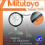 Mitutoyo ไดอัลเกจวัดลึก ขนาด 0-200มิล ฐานกว้าง 63.5มิล รุ่น 7211 - Dial Depth Gage Range 0-200 mm. Base Wide 63.5mm. No.7211
