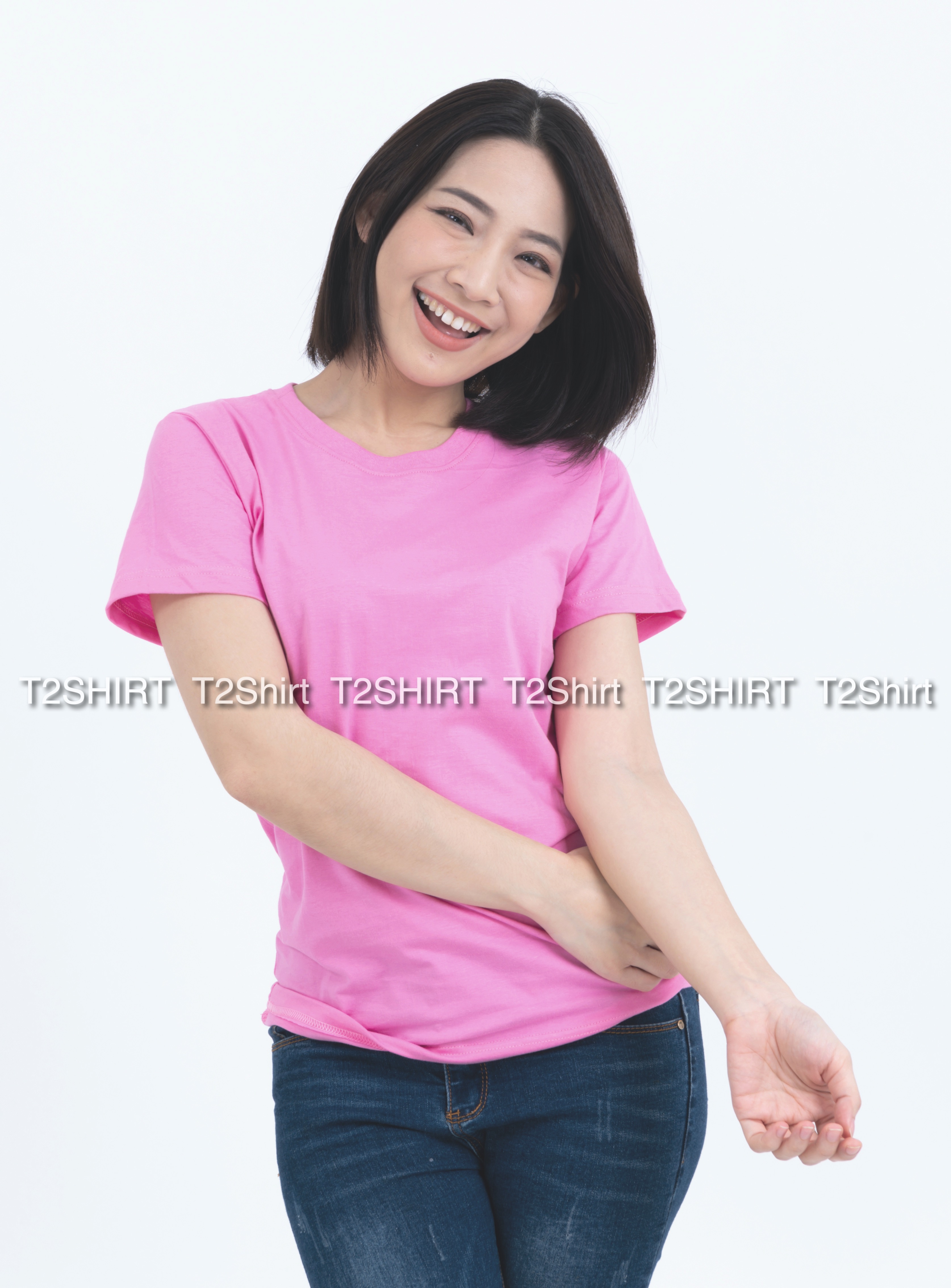 เสื้อยืด คอกลม แขนสั้น สีชมพูอ่อน Size XL