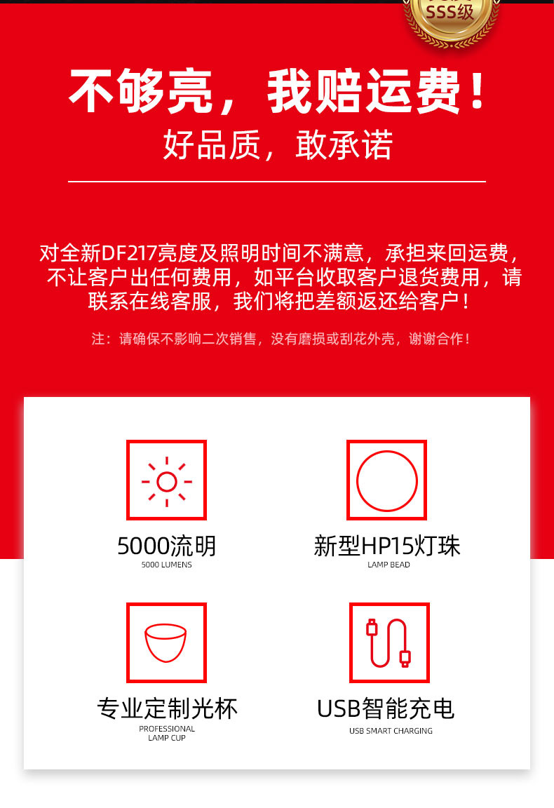 ไฟฉายแรงสูงขนาดกลาง แบบขยายได้ ขนาดกระชับมือ Warsun PF-217 หลอด HP15 LED รวมแบตเตอรี่ 21700 2 ก้อน