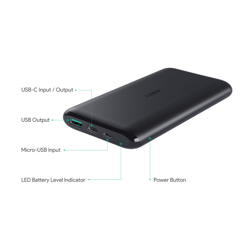 Aukey Powerbank USB-C Power Bank รุ่น PB-XN10 (10,000 mAh) สีดำ