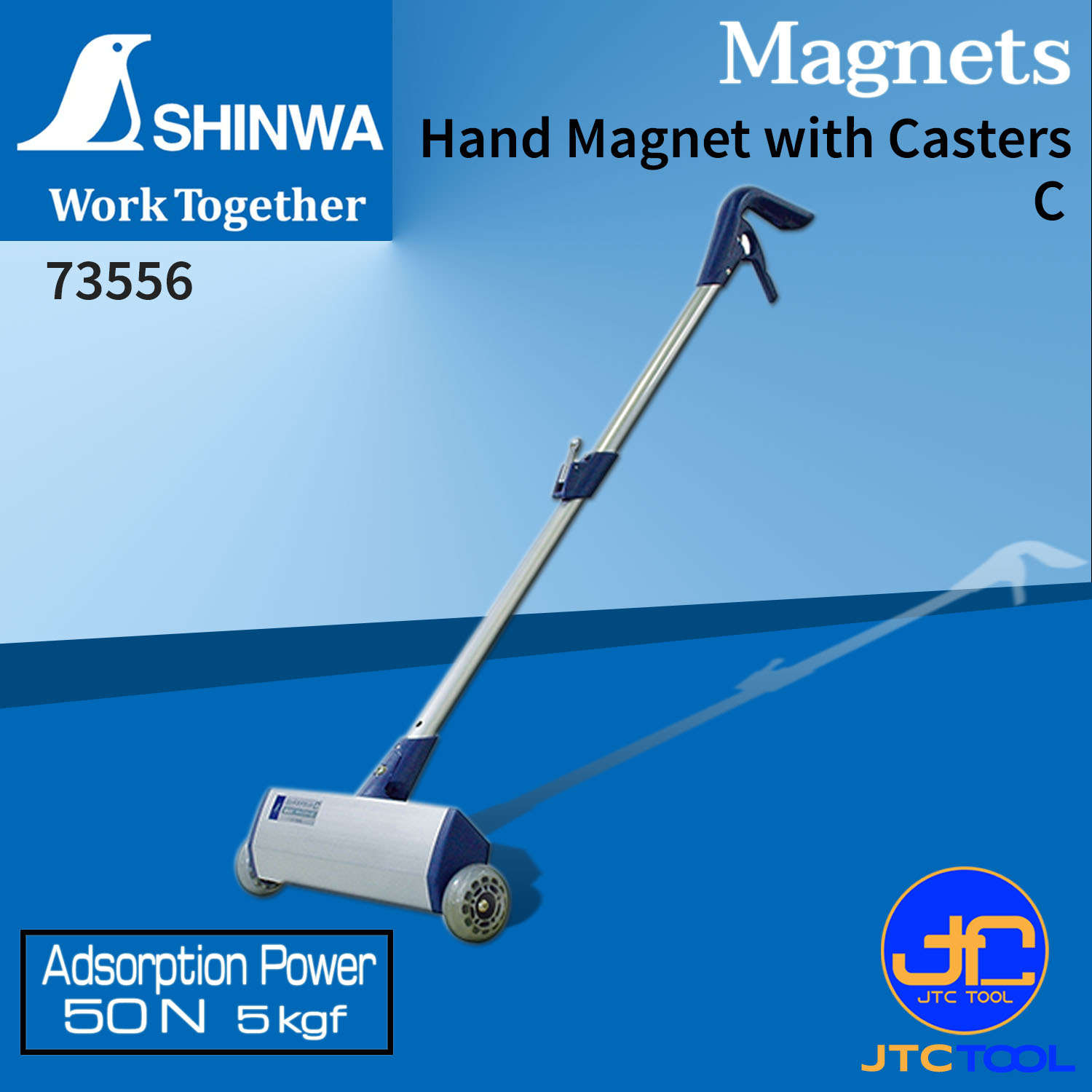 Shinwa แม่เหล็กดูดเศษเหล็ก แบบมีล้อ แรงดูด 50 N (5Kgf) รุ่น 73556 - Hand Magnet with Caster No.73556