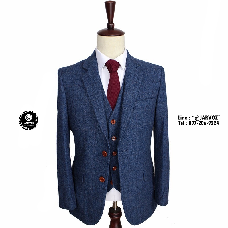 สูทขนสัตว์อย่างดี Stewart Suits สีฟ้าทวี ลายก้างปลา