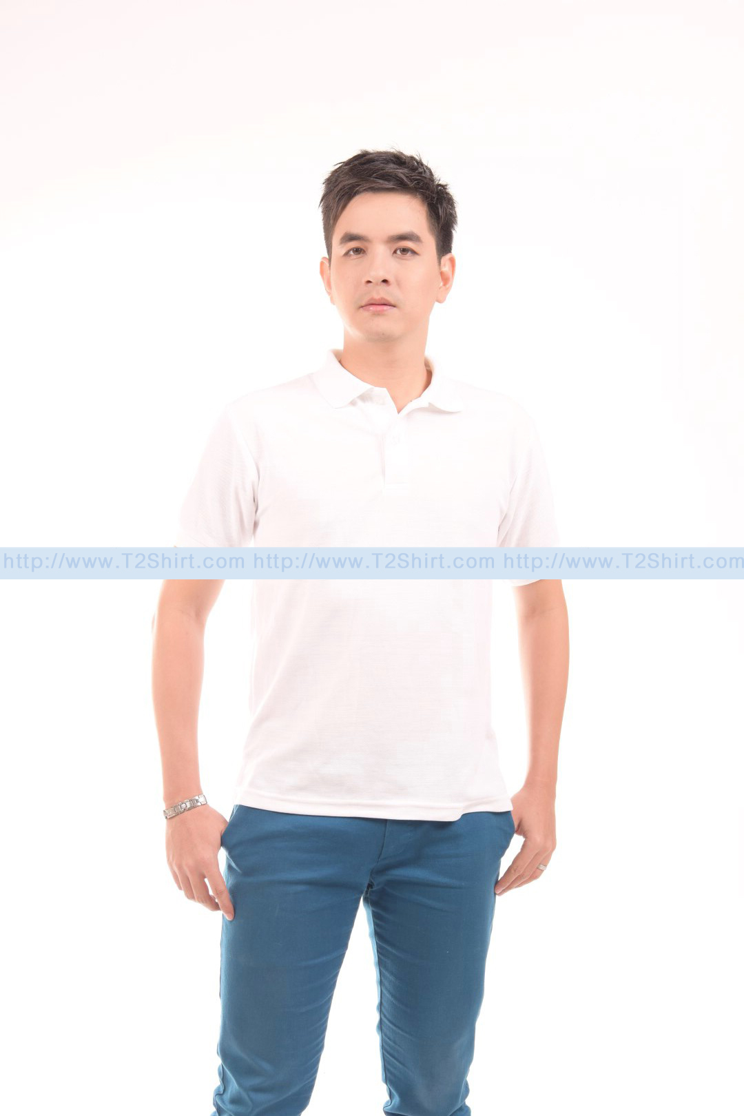 เสื้อโปโล TK แขนสั้น ทรงตรง สีขาว Size L