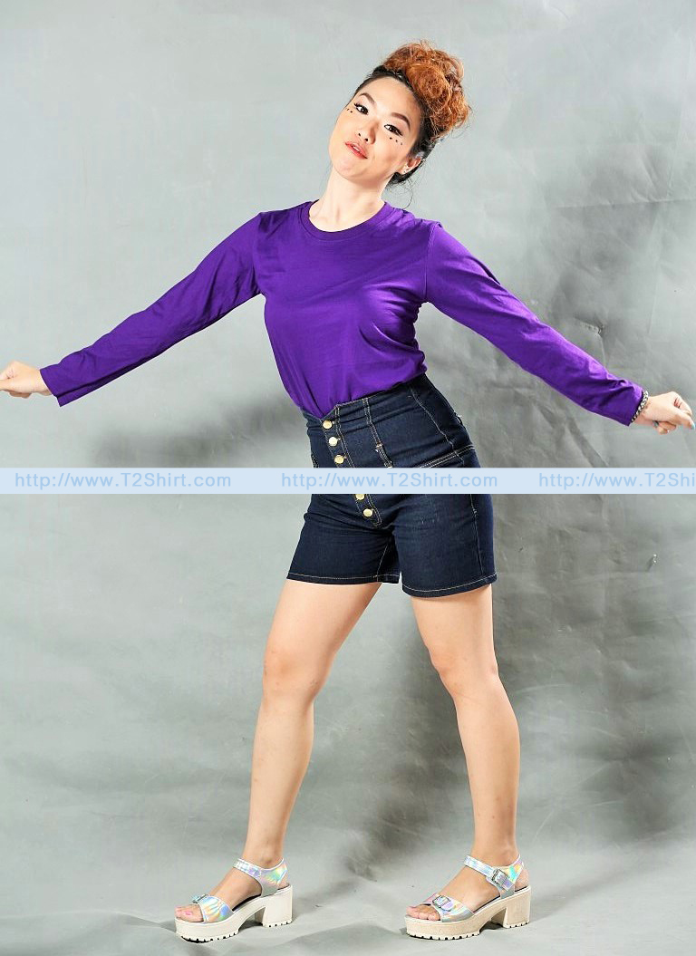 เสื้อยืด คอกลม แขนยาว สีม่วงเข้ม Size M