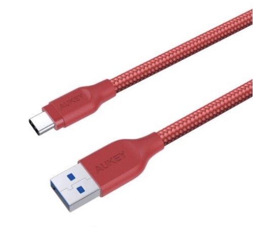 สายชาร์จไนล่อน AUKEY Type-C รองรับชาร์จเร็ว USB 3.1 USB A To USB C Cable รุ่น CB-AC2 ความยาว 2 เมตร สีแดง