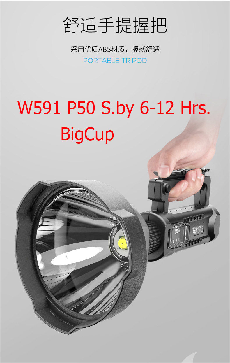 ไฟฉายสะพายแรงสูง แบบส่องไกล หลอด P50 Smiling Shark W-591 Stanby 6-12 Hr. BigCup