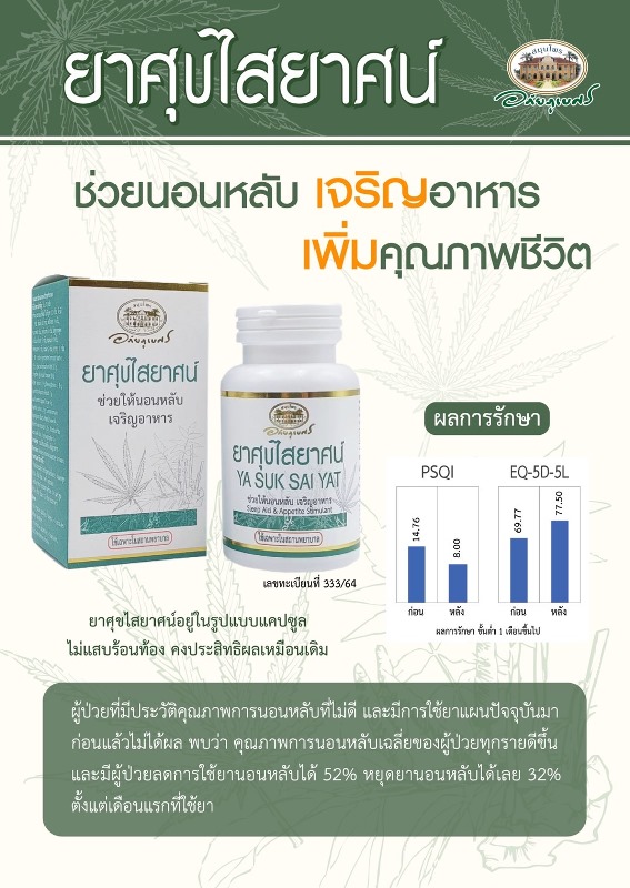 ยาศุขไสยาศน์ อภัยภูเบศร ตำรับยาผสมกัญชา ช่วยให้นอนหลับ เจริญอาหาร