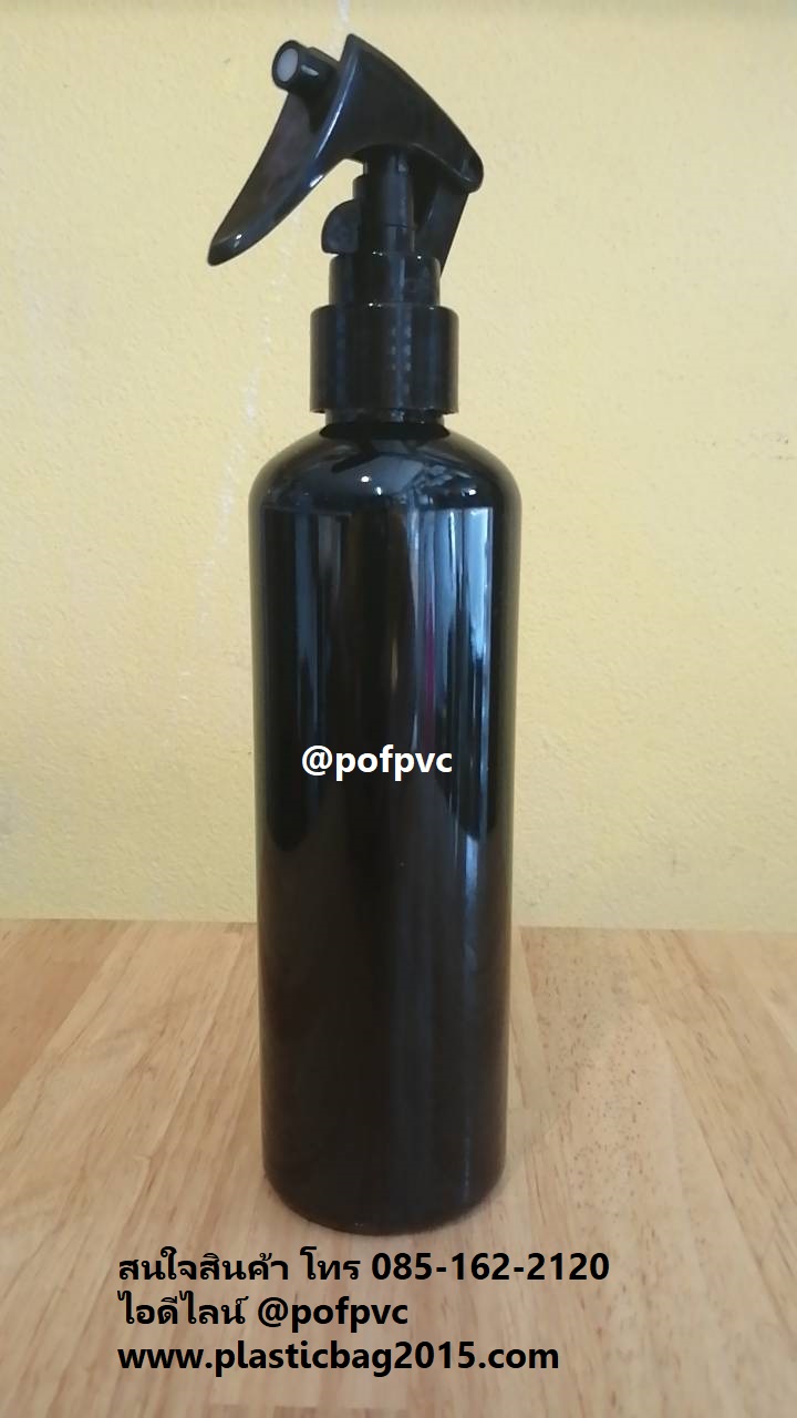 ขวด pet คอตัด สีดำ/ชา/ขาว + หัว/ฝา สเปรย์ฟ๊อกกี้ สีดำ ขนาด 350 ml. หัวสเปรย์
