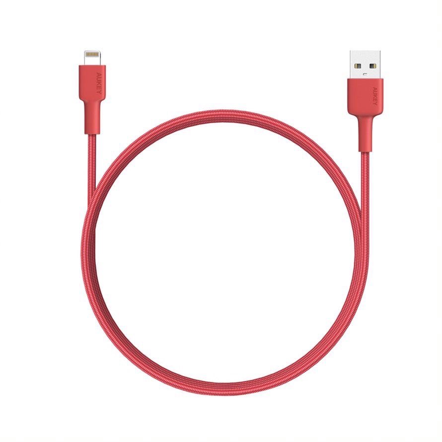 สายชาร์จ Aukey MFI Certified iPhone ไนล่อนถัก Lightning cable for iPhone รุ่น CB-BAL4 ยาว 2 เมตร - RED