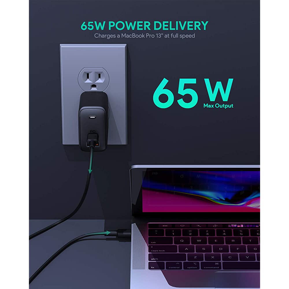 AUKEY PA-B3 หัวชาร์จเร็ว Omnia Mix 65W Dual Power Delivery Wall Charger with GaN Tech รุ่น PA-B3
