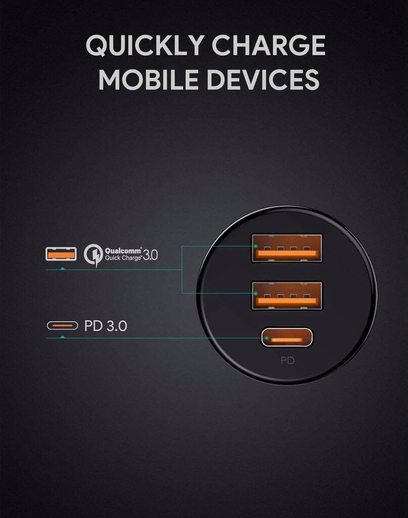 ที่ชาร์จในรถ Aukey PowerAuto 36W Power Delivery Car Charger ชาร์จเร็ว QC 3.0 2 ช่อง ชาร์จเร็ว Power Delivery 1 ช่อง รุ่น CC-Y16