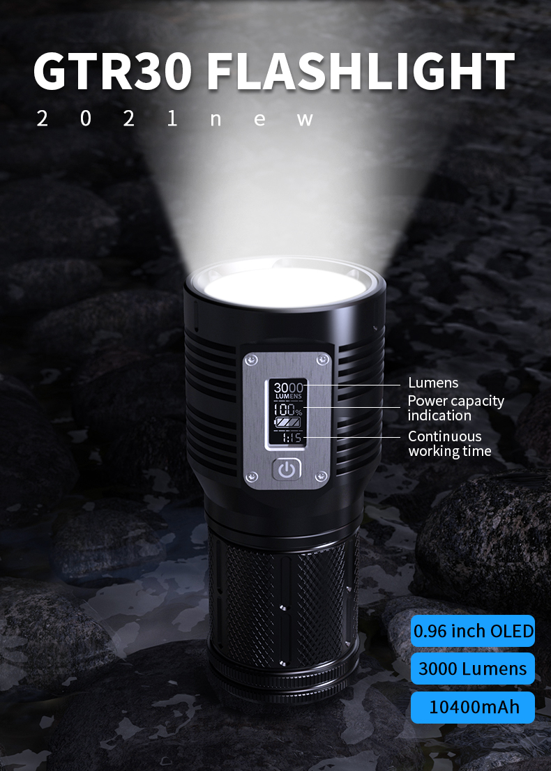 ไฟฉายจับถือ ขนาดกลาง Natfire GTR30 P90 LED 3000 LM