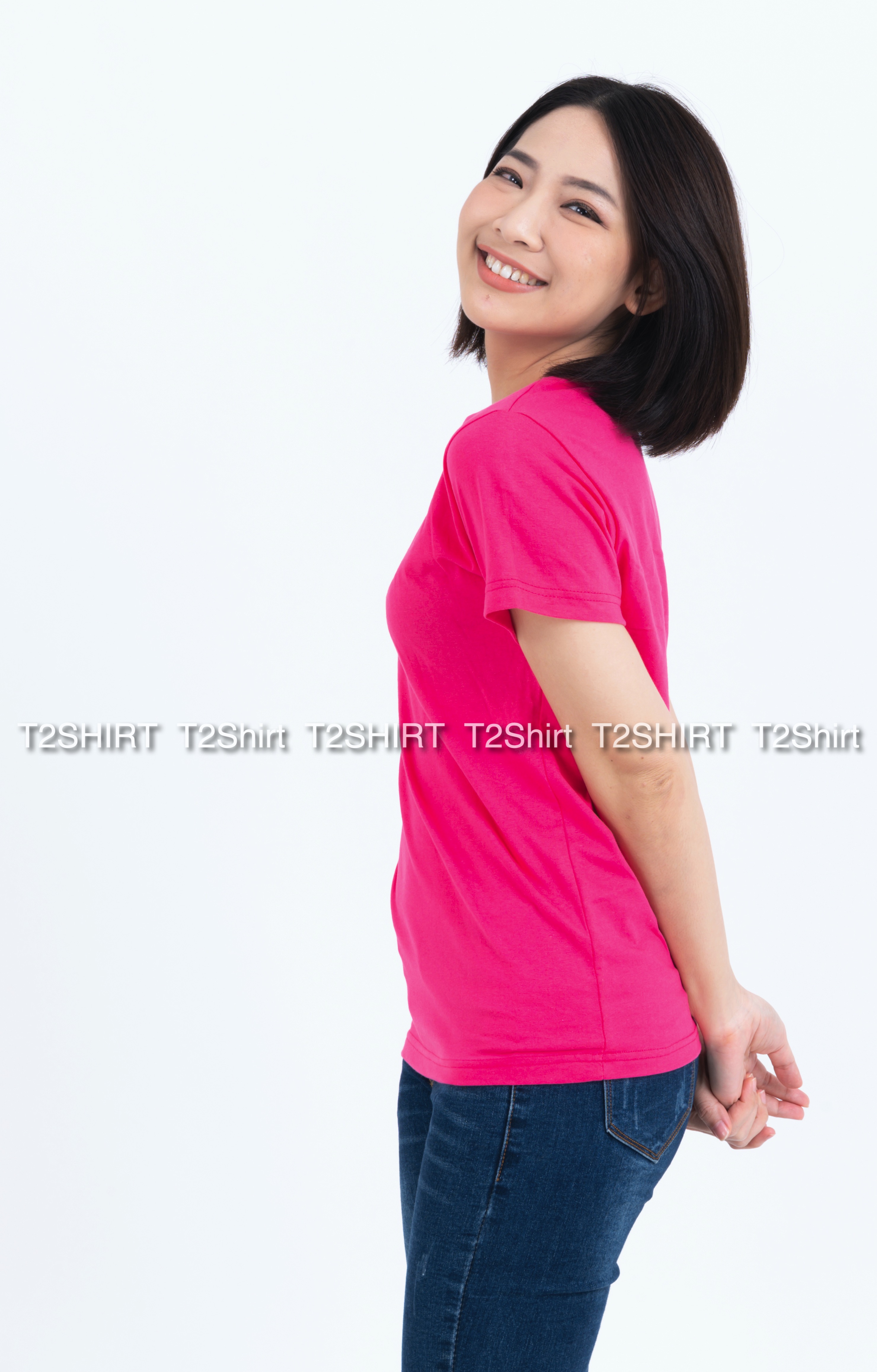 เสื้อยืด คอกลม แขนสั้น สีชมพู Pinky Size M