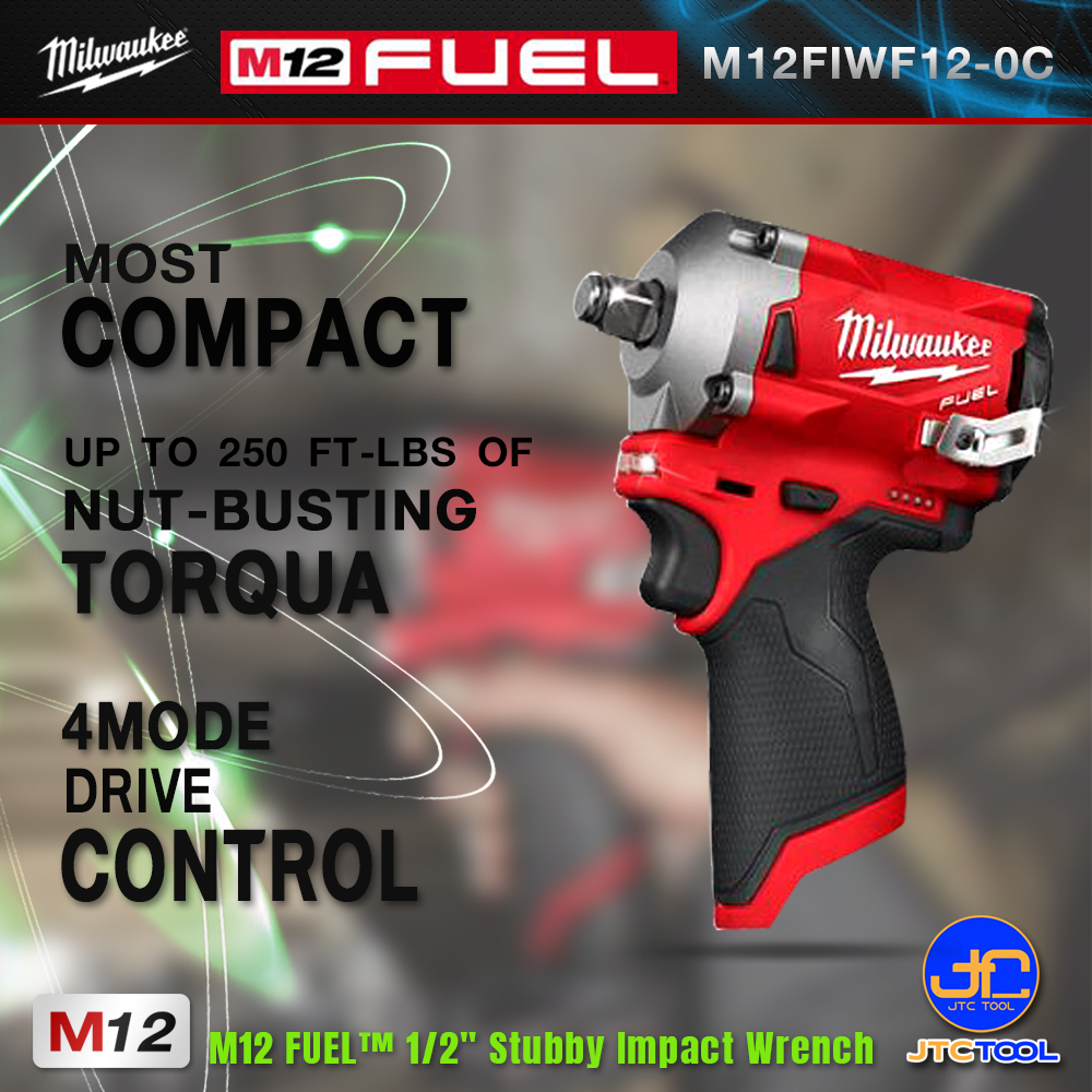 Milwaukee บล็อคกระแทกไร้สาย 12 โวลต์ 1/2" รุ่น M12FIWF12-0C (เครื่องเปล่า) - M12 ™ FUEL ½” STUBBY IMPACT WRENCH(TOOL ONLY)