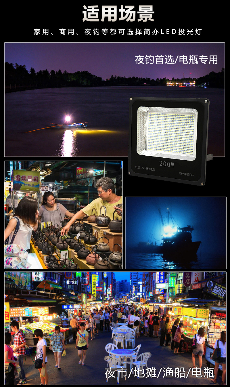 ไฟ LED flood light ชนิดไฟ DC ขนาดแรงดัน 12-85 Volt (ขนาด 100 w)