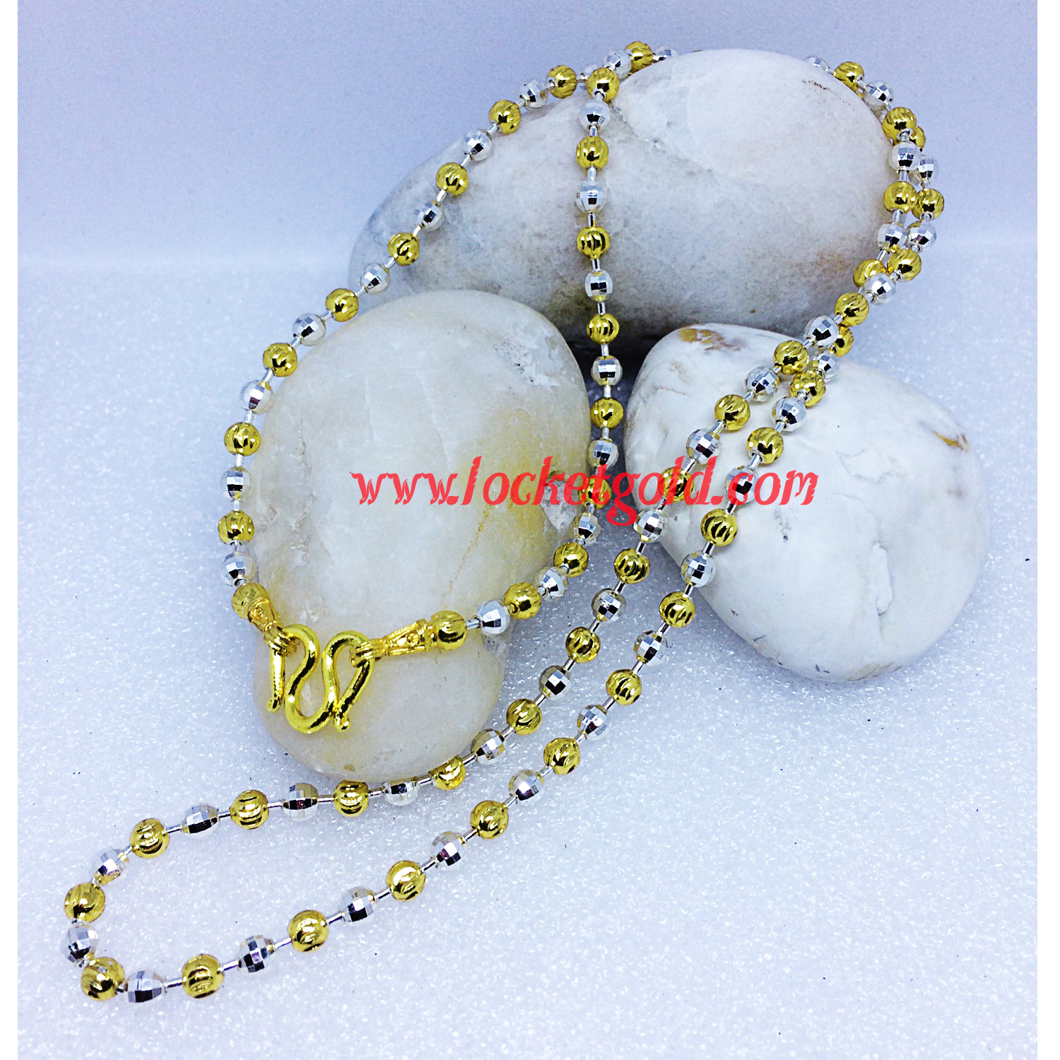 สร้อยคอ 2 กษัตริย์ เม็ดตัดเหลี่ยม เม็ดเงิน กลมทอง สวยหรู