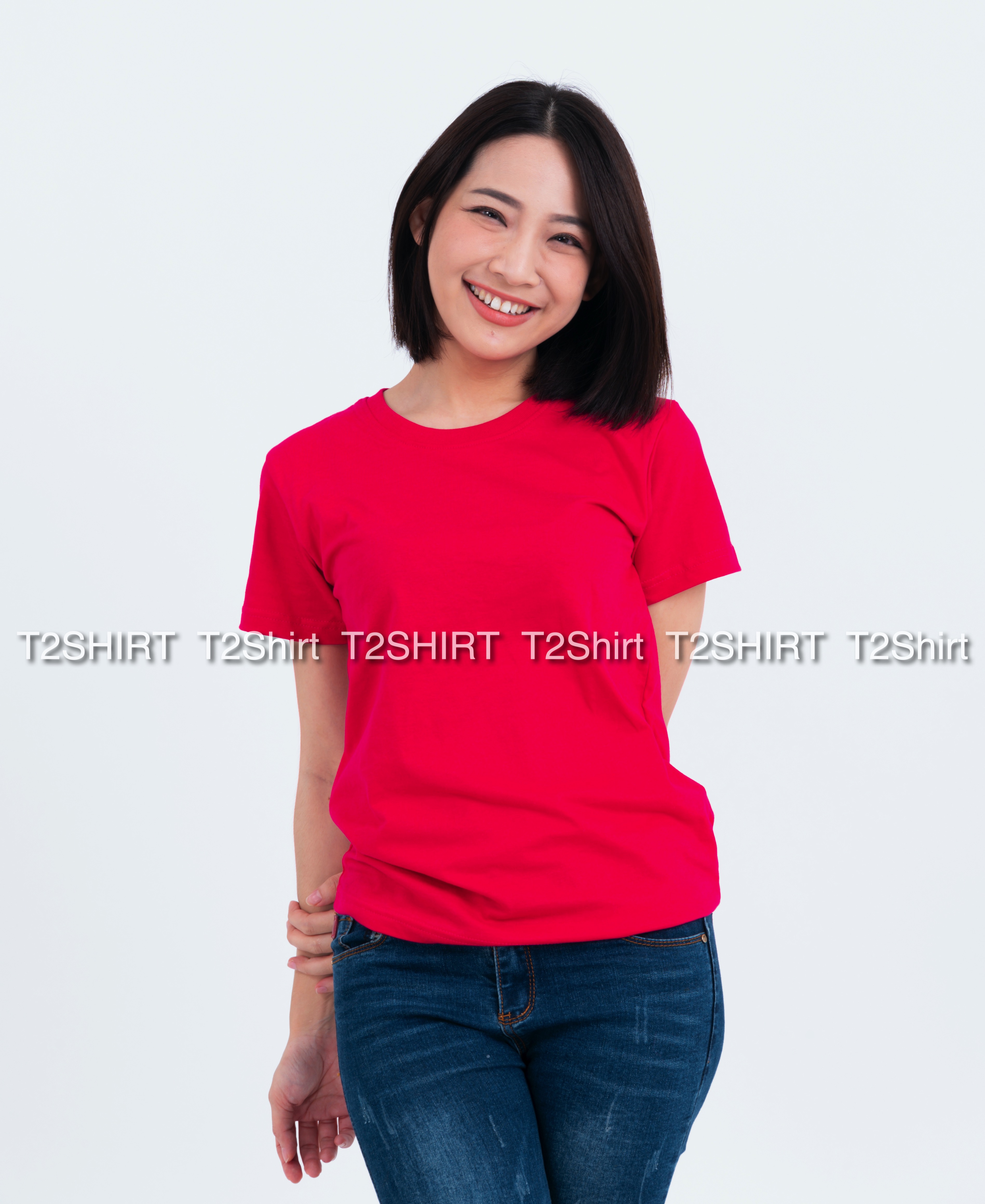เสื้อยืด คอกลม แขนสั้น สีชมพูบานเย็น Size 4XL