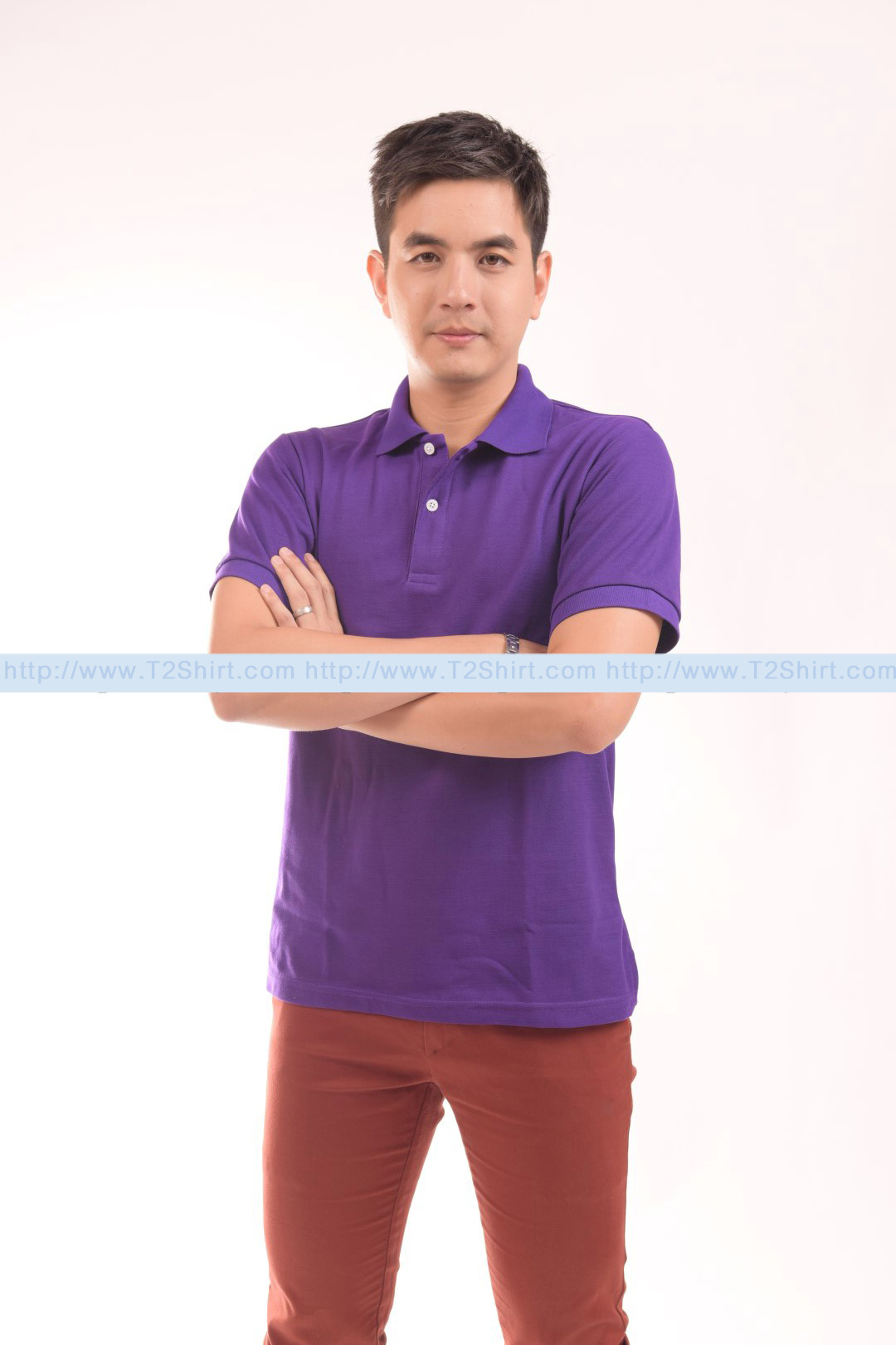 เสื้อโปโล TK แขนสั้น ทรงตรง สีม่วง Size XL