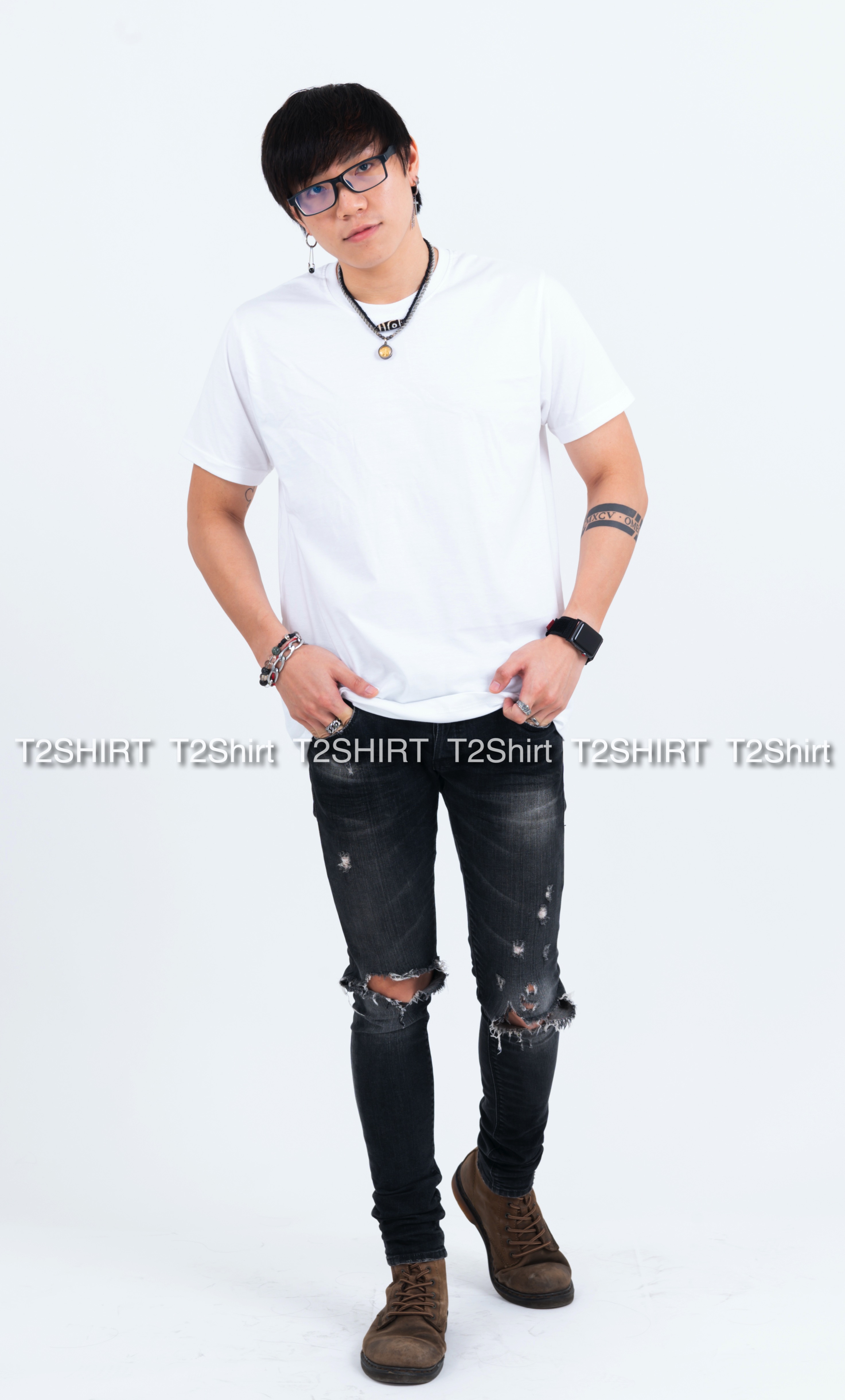 เสื้อยืด คอกลม แขนสั้น สีขาว Size 3XL