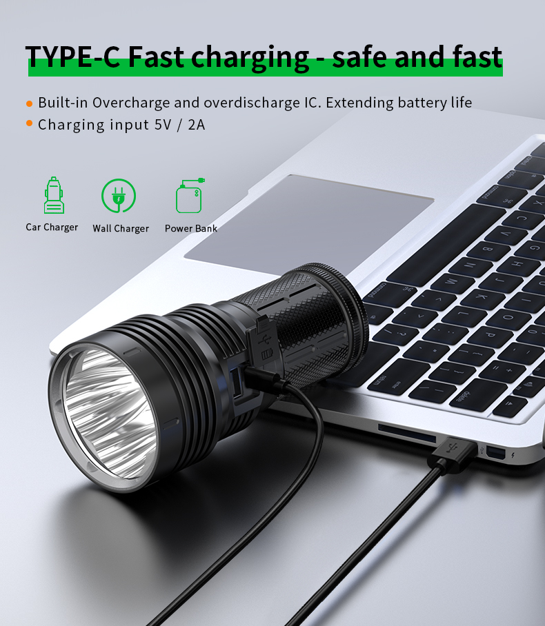 ไฟฉายจับถือ ขนาดกลาง Natfire PK40 P90*4 LED 12000 LM แบตเตอรี่ 12800 mah