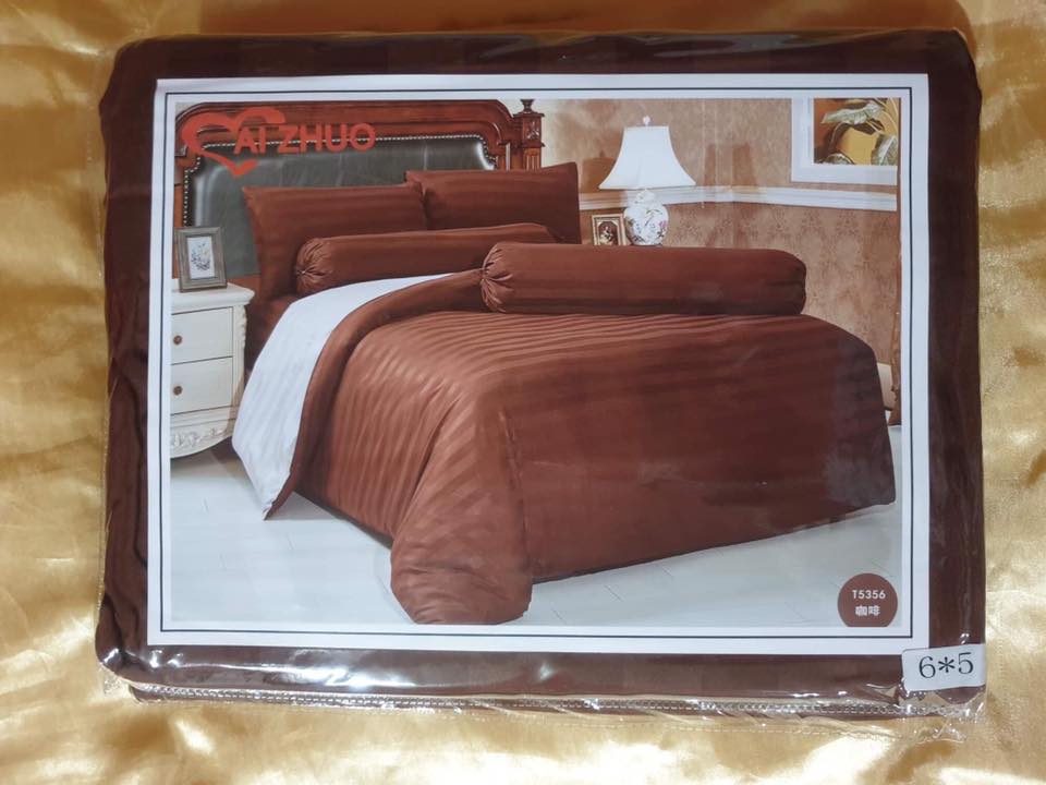 โปรลดราคา! ผ้าปูที่นอน สีพื้นลายริ้ว 5, 6 ฟุต 5 ชิ้น งานโรงแรมเกรด 4 ดาว ส่งด่วน ฟรี!