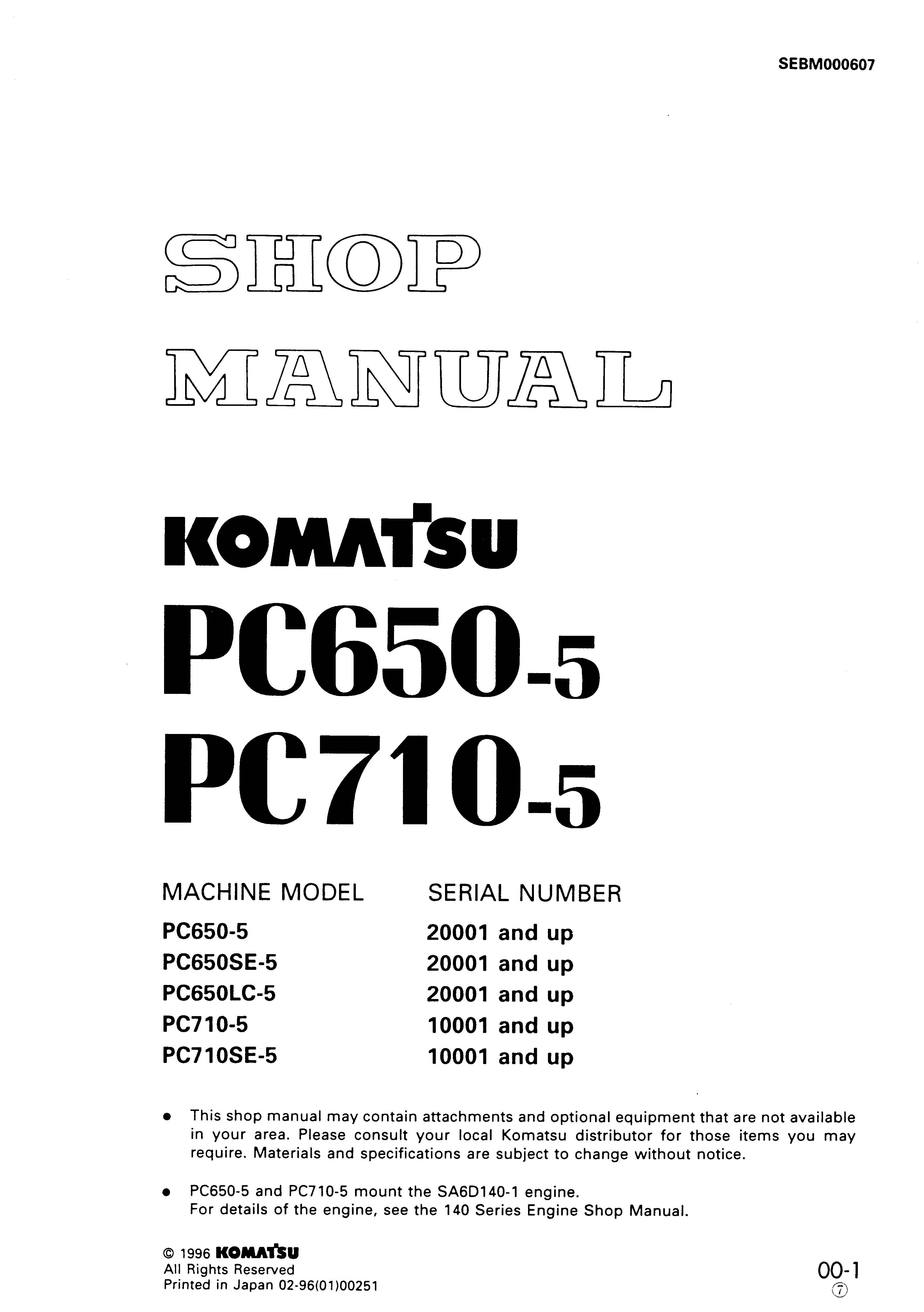 หนังสือ คู่มือซ่อม วงจรไฟฟ้า วงจรไฮดรอลิก จักรกลหนัก PC650-5, PC650SE-5, PC650LC-5 20001 , PC710-5, PC710SE-5 10001 (ทั้งคัน) EN