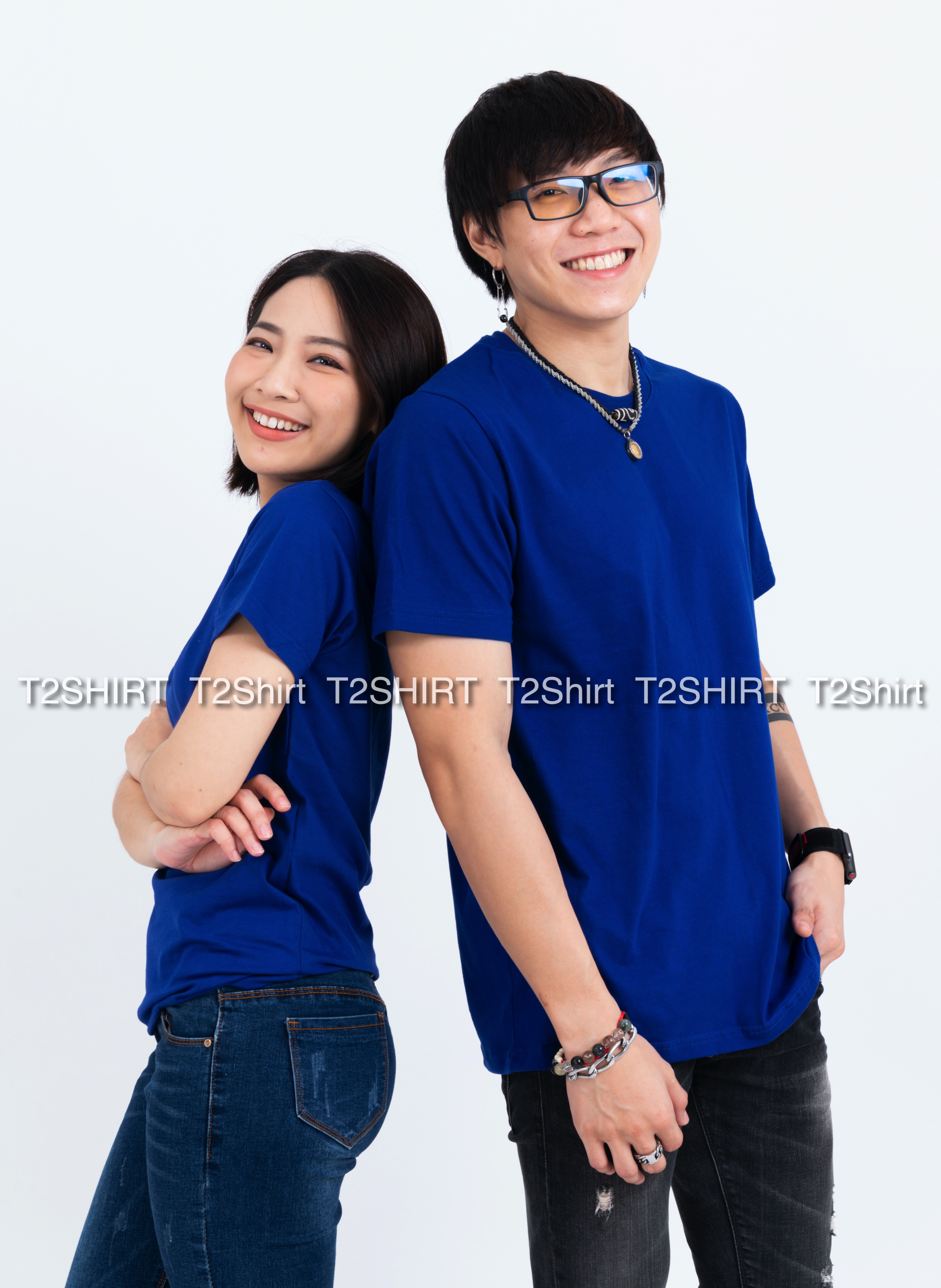เสื้อยืด คอกลม แขนสั้น สีน้ำเงิน Size L