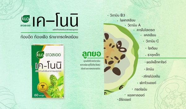 เคโนนิ-ลูกยอบดผง ท้องอืด ท้องเฟ้อ รักษากรดไหลย้อน ขาวละออเภสัช