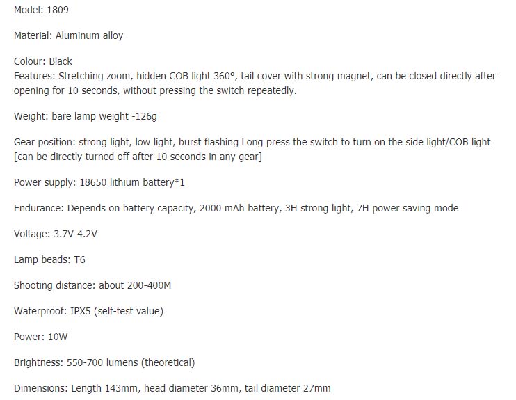 ไฟฉายพกพาแรงสูงส่องไกล 18650 Surround T1809