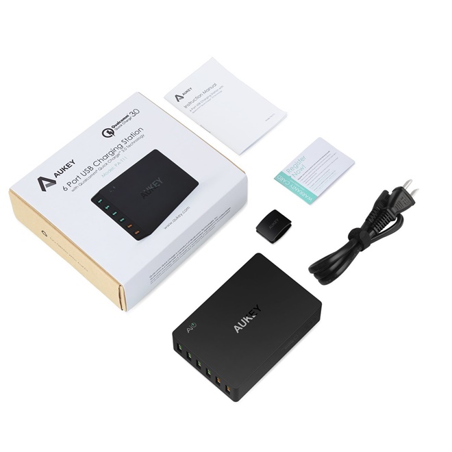 Adapter ที่ชาร์จ Aukey 6 Port USB Charging Station With Qualcomm QuickCharge 3.0(QC 3.0+QC 2.0)+แถมสาย Aukey USB(pa-t11)