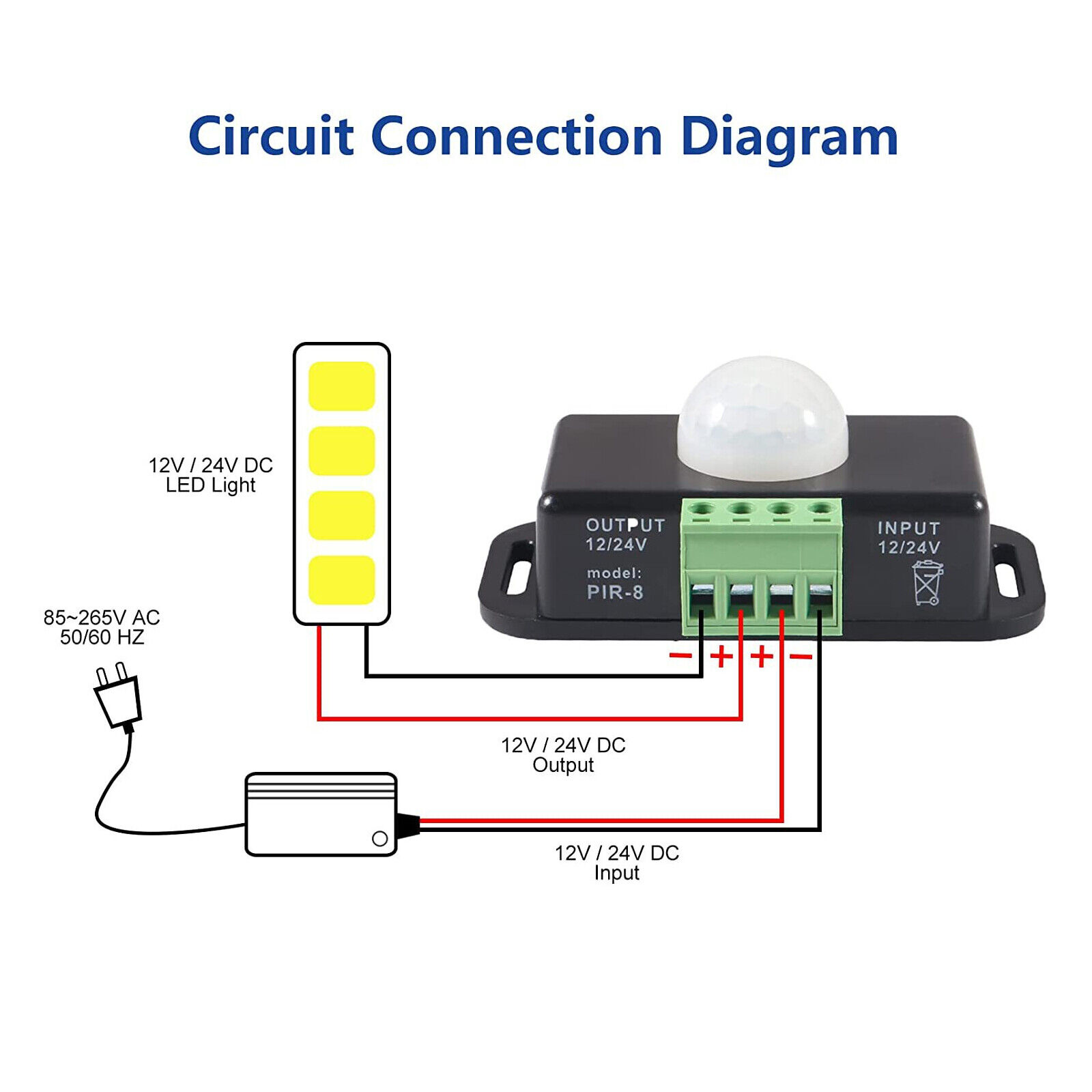 Infrared PIR Motion Sensor Switch เซนเซอร์ตรวจจับการเคลื่อนไหว อินฟราเรด DC 12V-24V