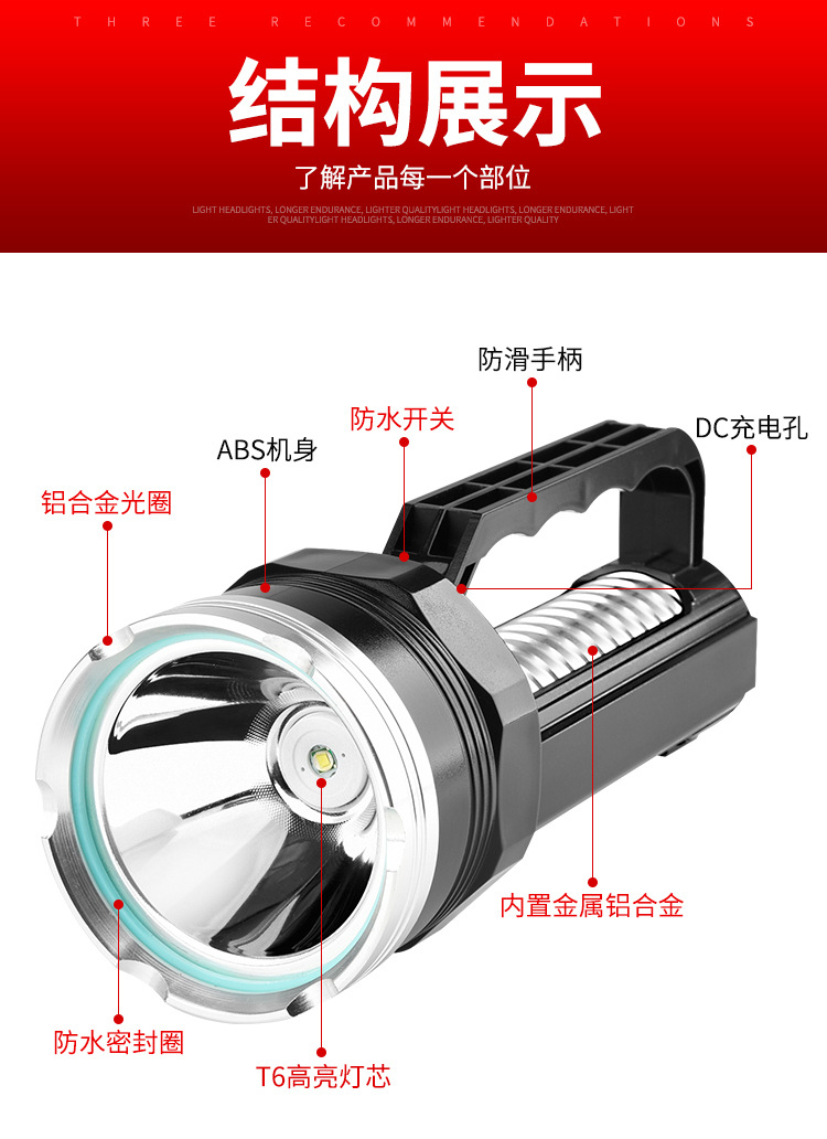 ไฟฉายมือถือแรงสูง ส่องไกล หลอด LED
