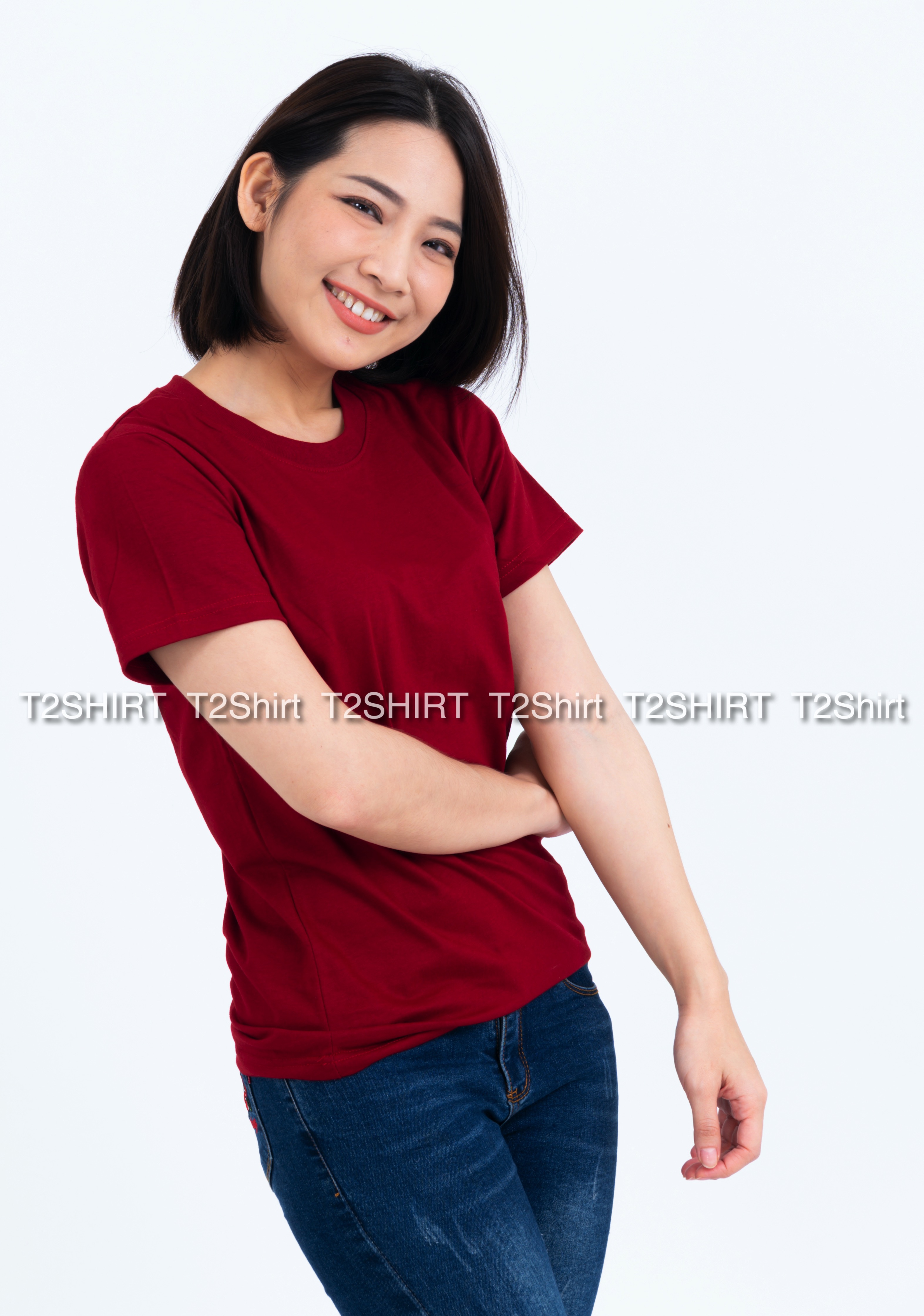 เสื้อยืด คอกลม แขนสั้น สีเลือดหมู Size S