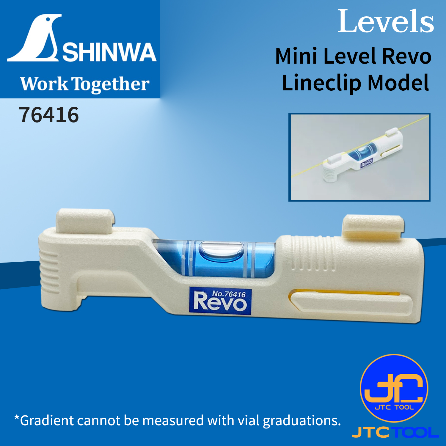 Shinwa ระดับน้ำพลาสติกขนาดเล็ก หลอดระดับน้ำหลอดใสมองเห็นในที่มืด เหมาะสำหรับวัดระดับบนเส้นสลิง ฐานวางเป็นร่องตัววี เหมาะสำหรับวางบนท่อประปา รุ่น 76416 - Plastic Mini Level Revo No.76416