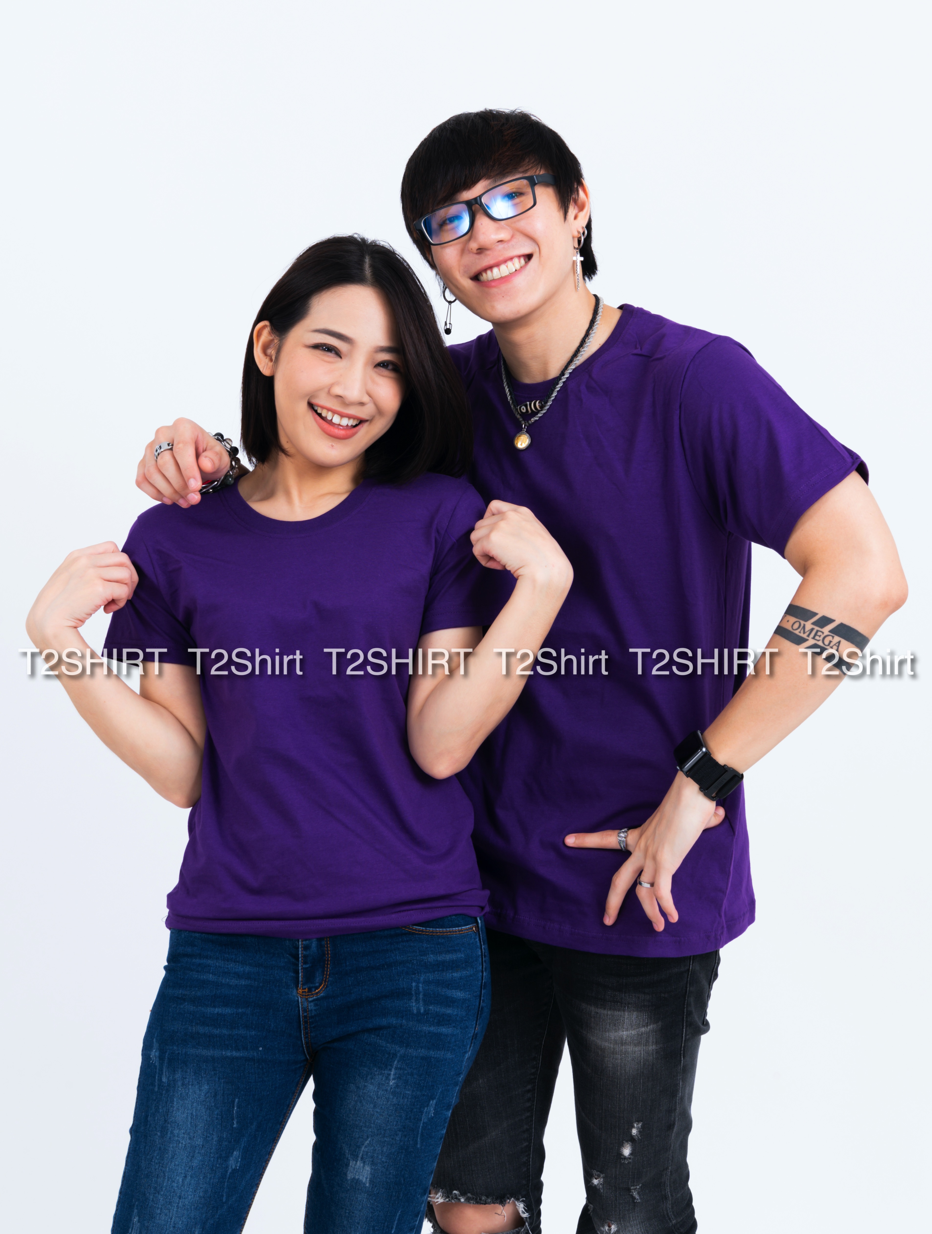 เสื้อยืด คอกลม แขนสั้น สีม่วงเข้ม Size S