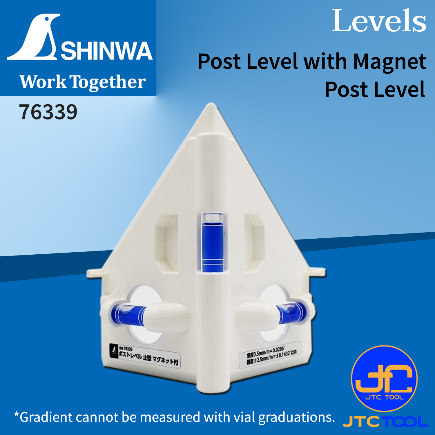 Shinwa ระดับน้ำพลาสติกติดเสาแบบมีแม่เหล็ก ความละเอียดสูง ±2.5 มิลลิเมตร/เมตร หลอดระดับน้ำหลอดใส 3ระดับ พร้อมขีดบอกช่วงตำแหน่ง รุ่น 76339 - Plastic Post Level with Magnet No.76339