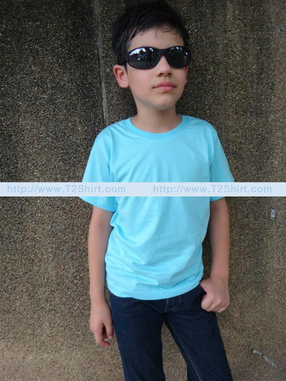 เสื้อยืดเด็ก คอกลม แขนสั้น สีฟ้าอ่อน Size L