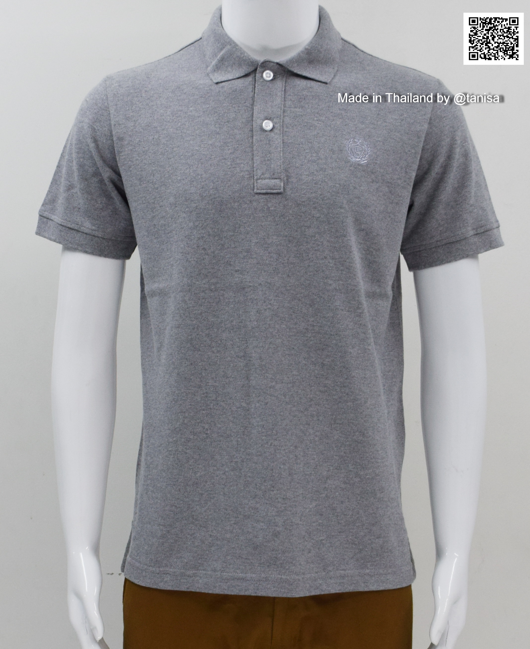 เสื้อโปโลผู้ชายสีเทา ปกทอขลิบ ผ้า Cotton100% ไซร์ M - XXXL
