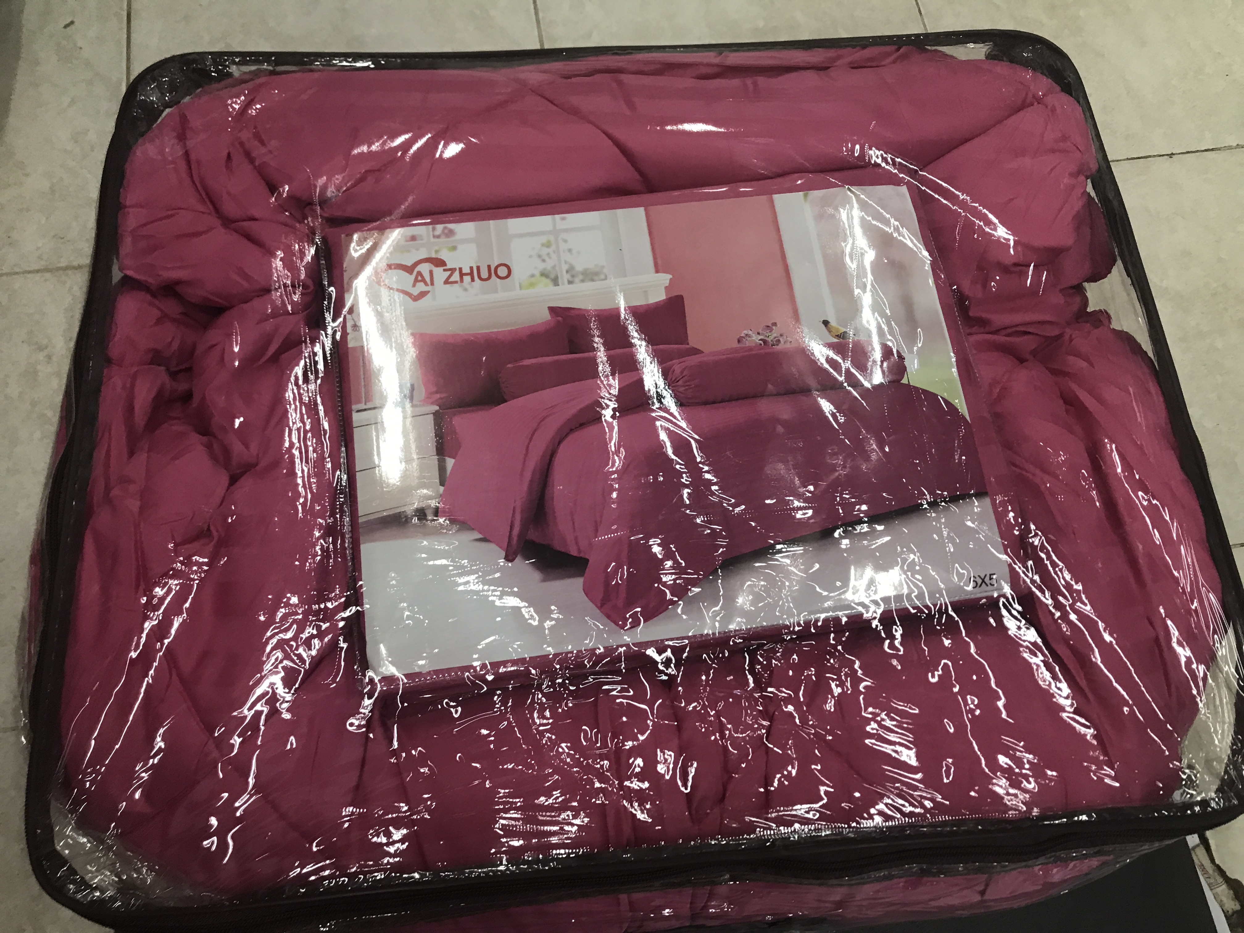 ชุดผ้าปูสีพื้น ลายริ้ว 6ฟุต 6 ชิ้น ผ้าห่มขนาด 7 ฟุต