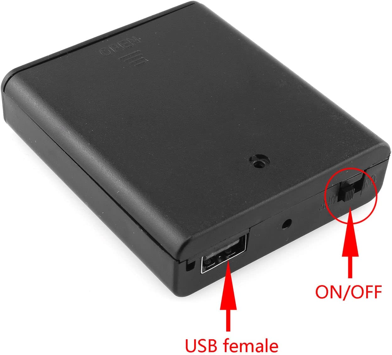รางถ่าน AA 4 ก้อน มีฝาปิดและสวิตช์ พร้อมช่องต่อ USB