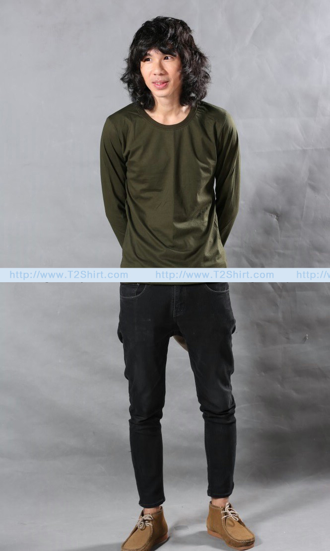 เสื้อยืด คอกลม แขนยาว สีเขียวขี้ม้า Size S