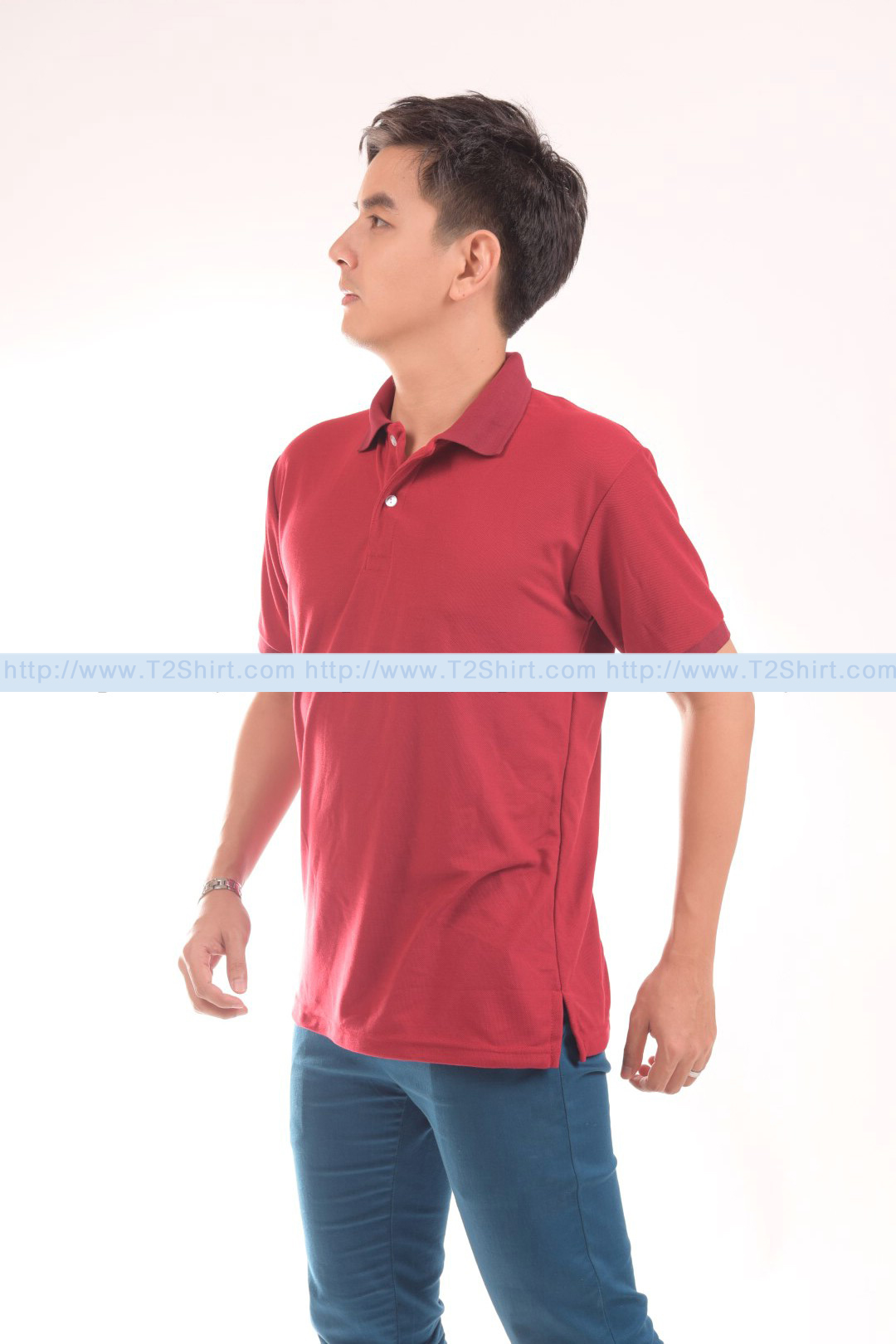 เสื้อโปโล TK แขนสั้น ทรงตรง สีเลือดหมู Size 3XL