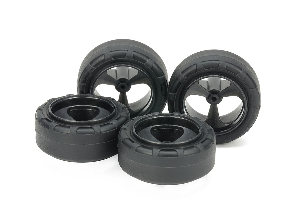 95635 Tamiya Mini 4WD Super Hard Small Dia. Narrow Tires (24mm) & Reinforced 3-Spoke Wheels