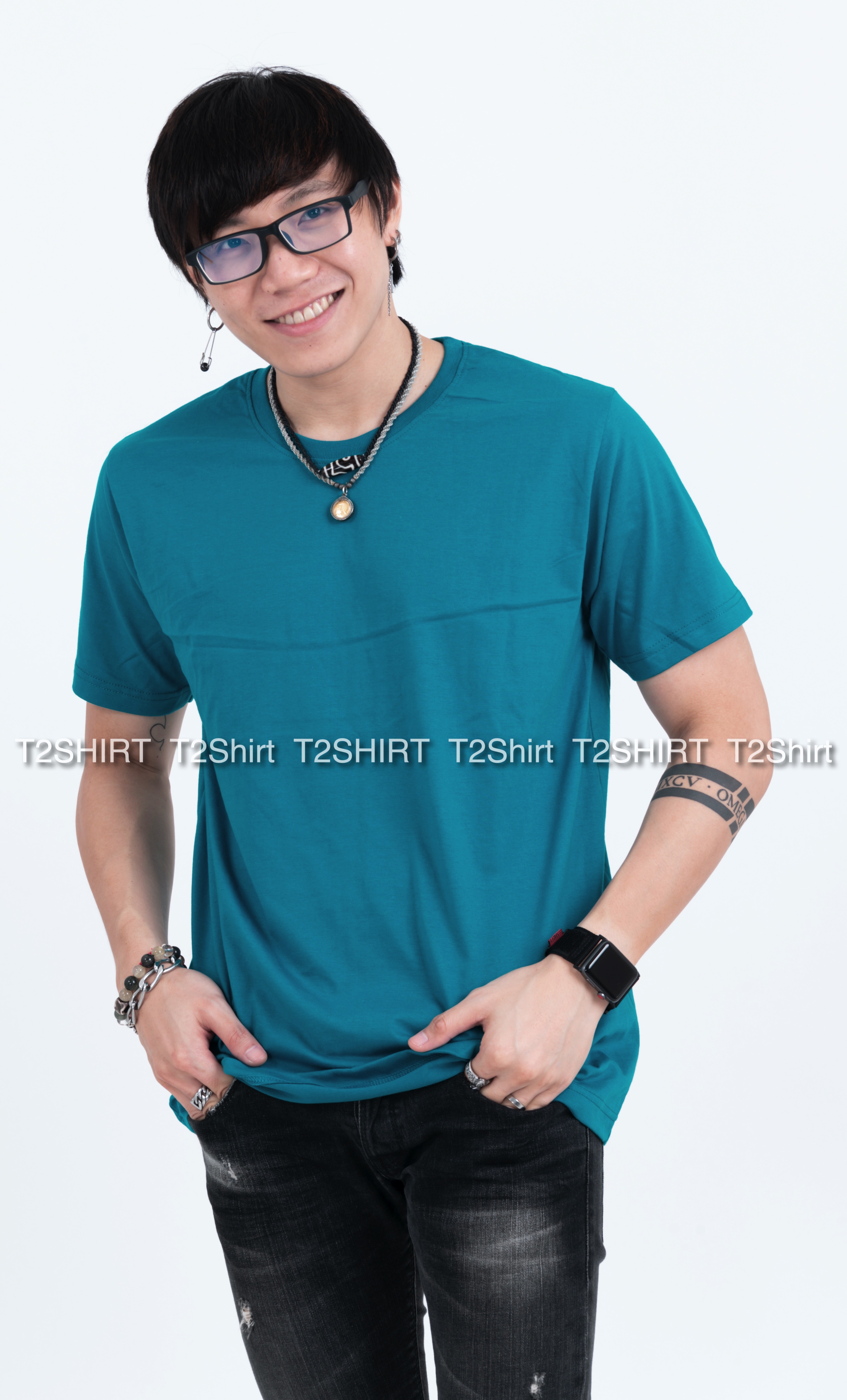 เสื้อยืด คอกลม แขนสั้น สีเขียวหยก Size M