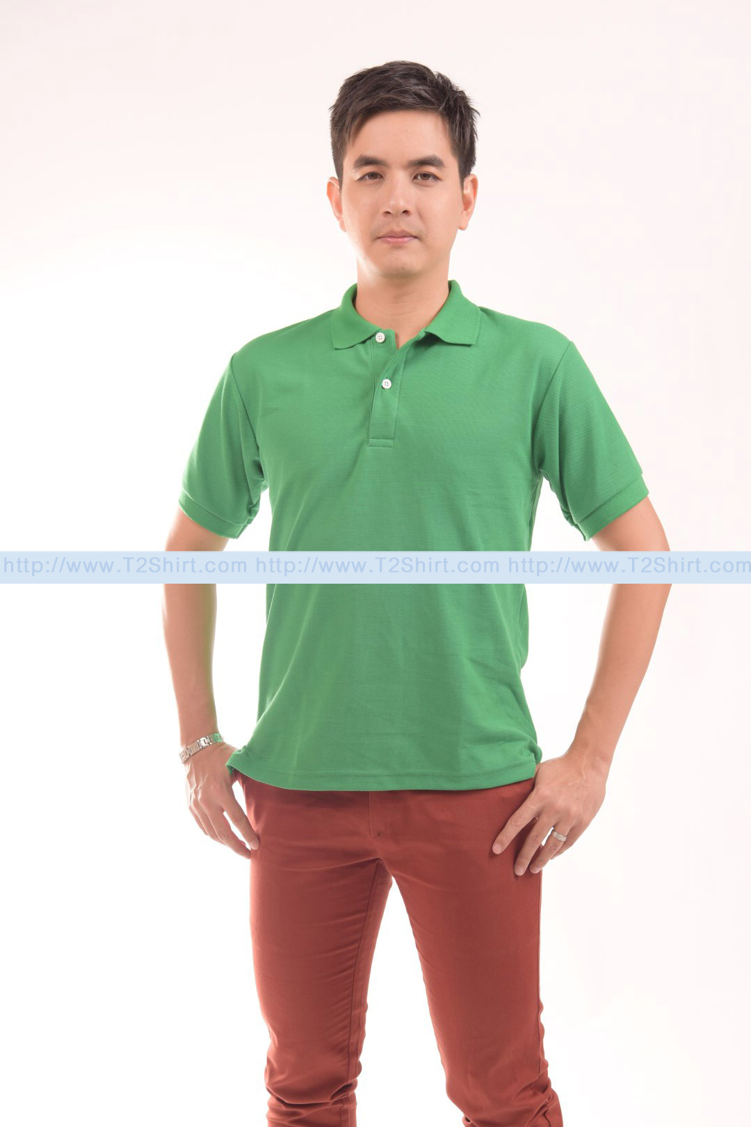 เสื้อโปโล TK แขนสั้น ทรงตรง สีเขียวใบไม้ Size 2XL