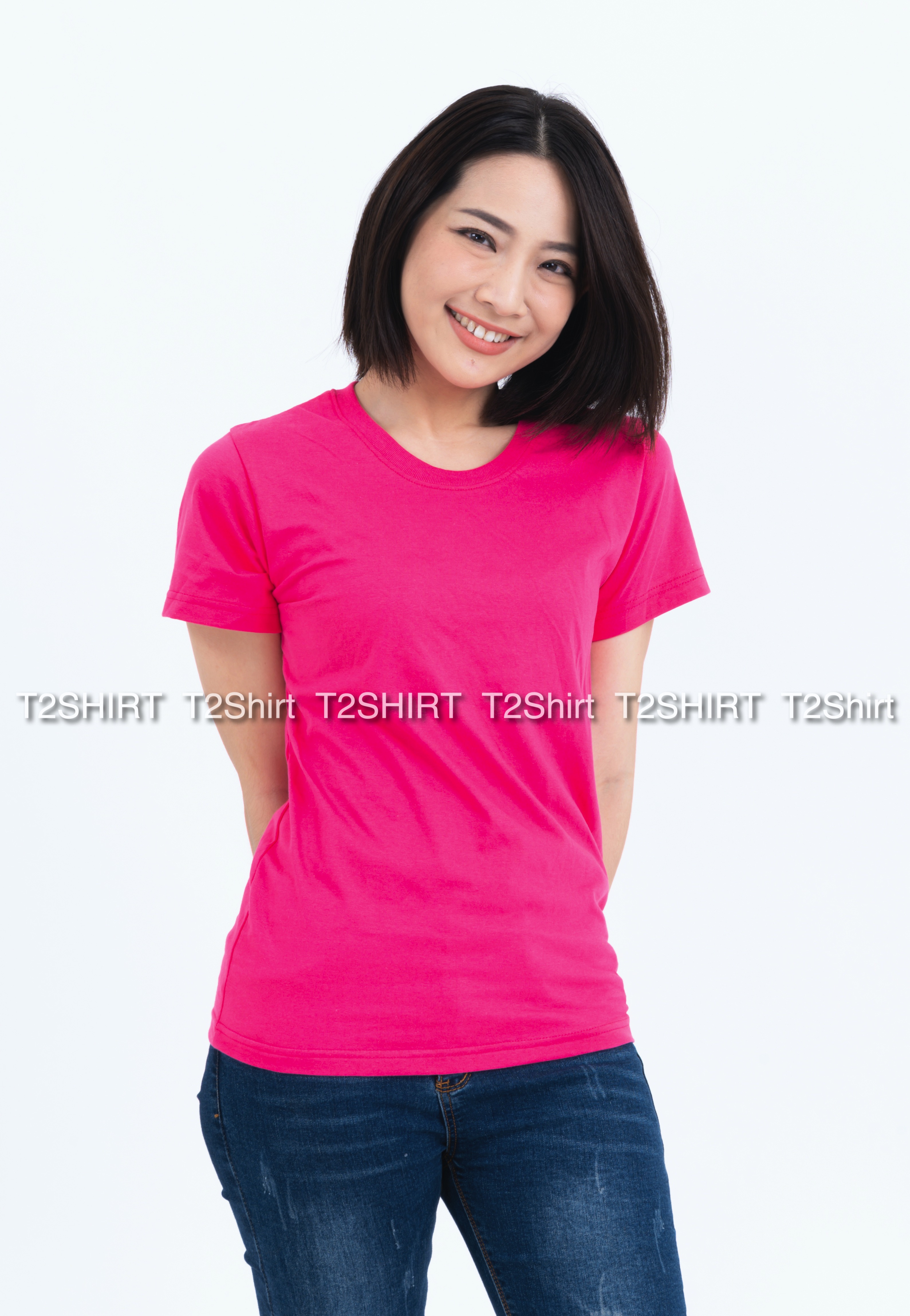 เสื้อยืด คอกลม แขนสั้น สีชมพู Pinky Size S