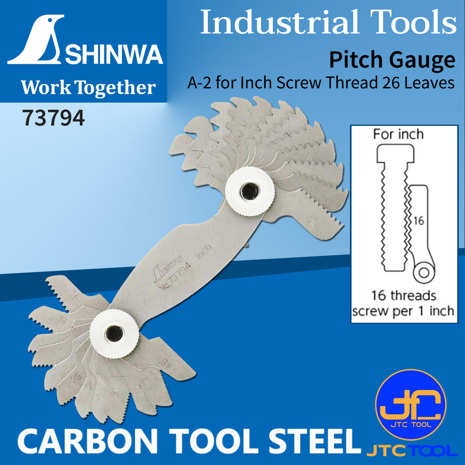 Shinwa หวีวัดเกลียว[นิ้ว] 26 ใบ ขนาด 4-60 นิ้ว รุ่น 73794 - Screw Pitch Gauge (4-60 Inch) No.73794