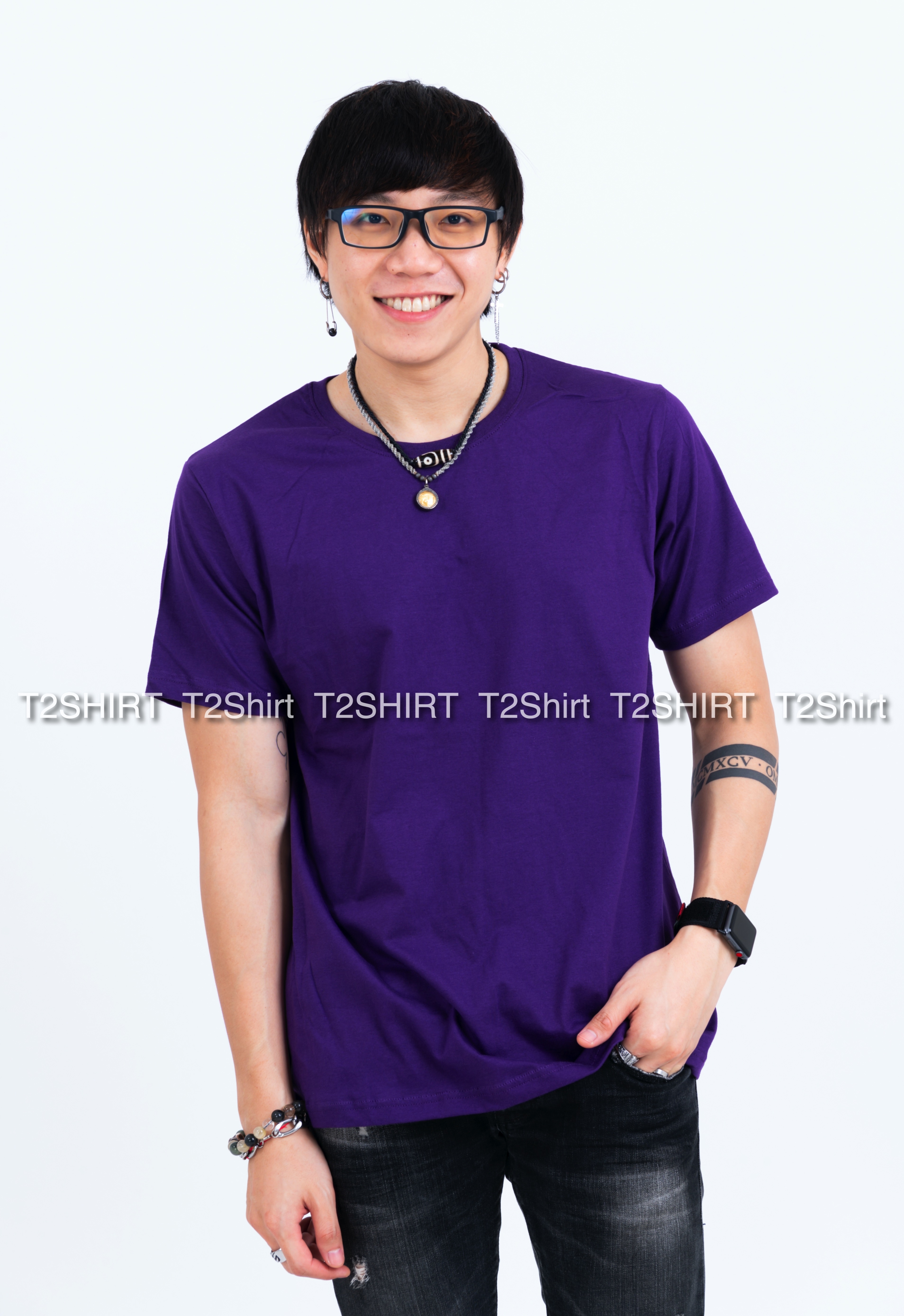 เสื้อยืด คอกลม แขนสั้น สีม่วงเข้ม Size S