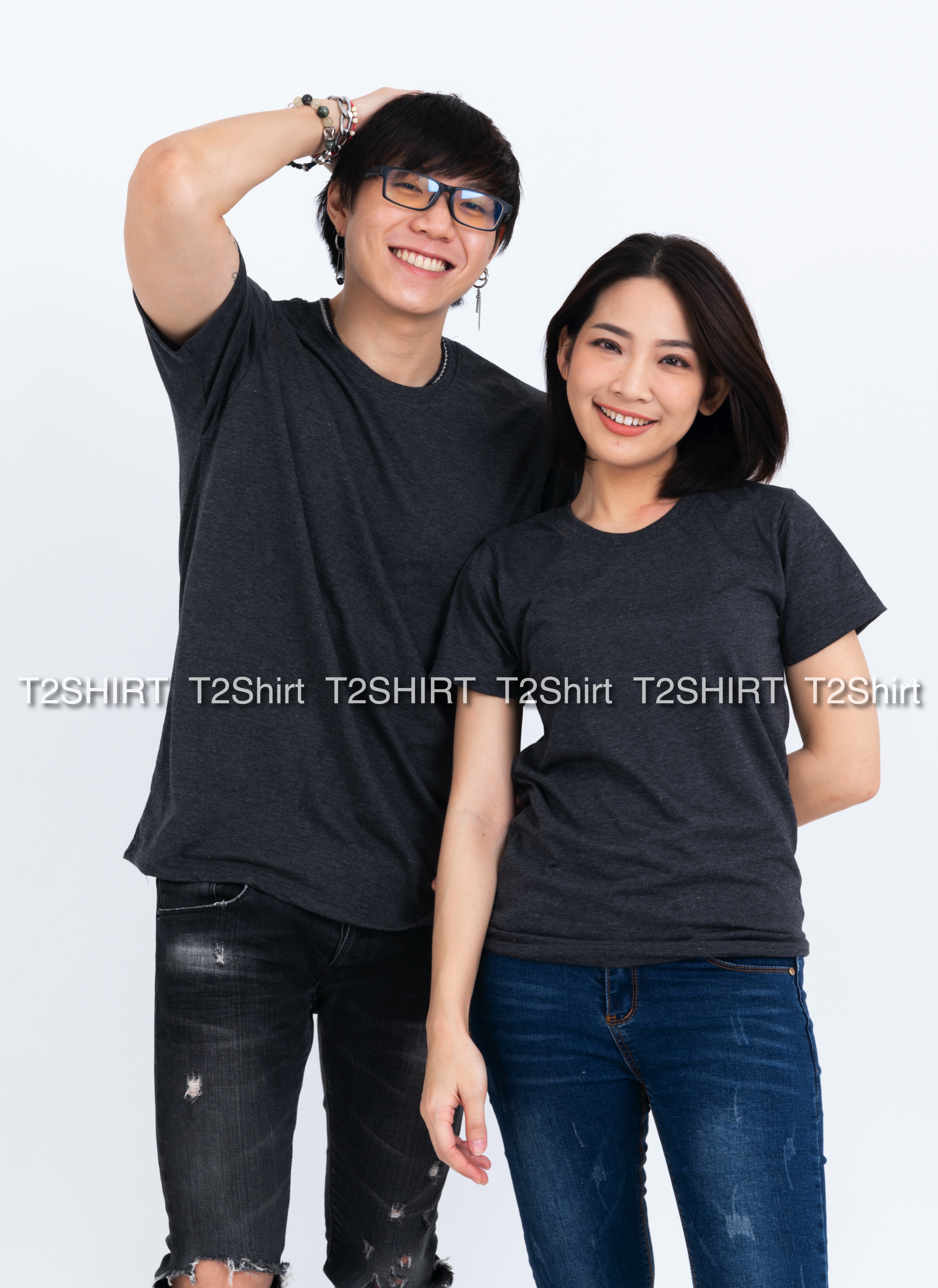 เสื้อยืด คอกลม แขนสั้น สีดำท็อปดาย Size S